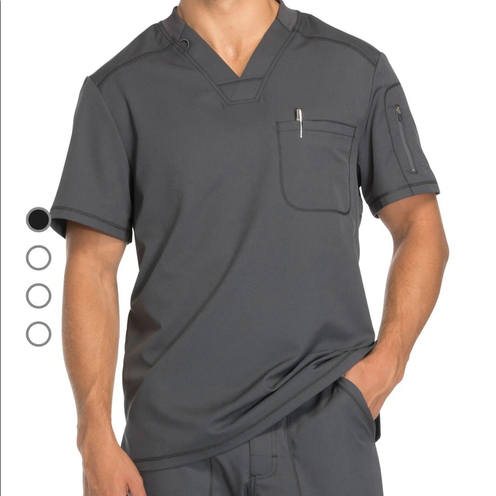 Men's Dynamix V-Neck Scrub Top with Zipper Pocket, Pewter Gray
